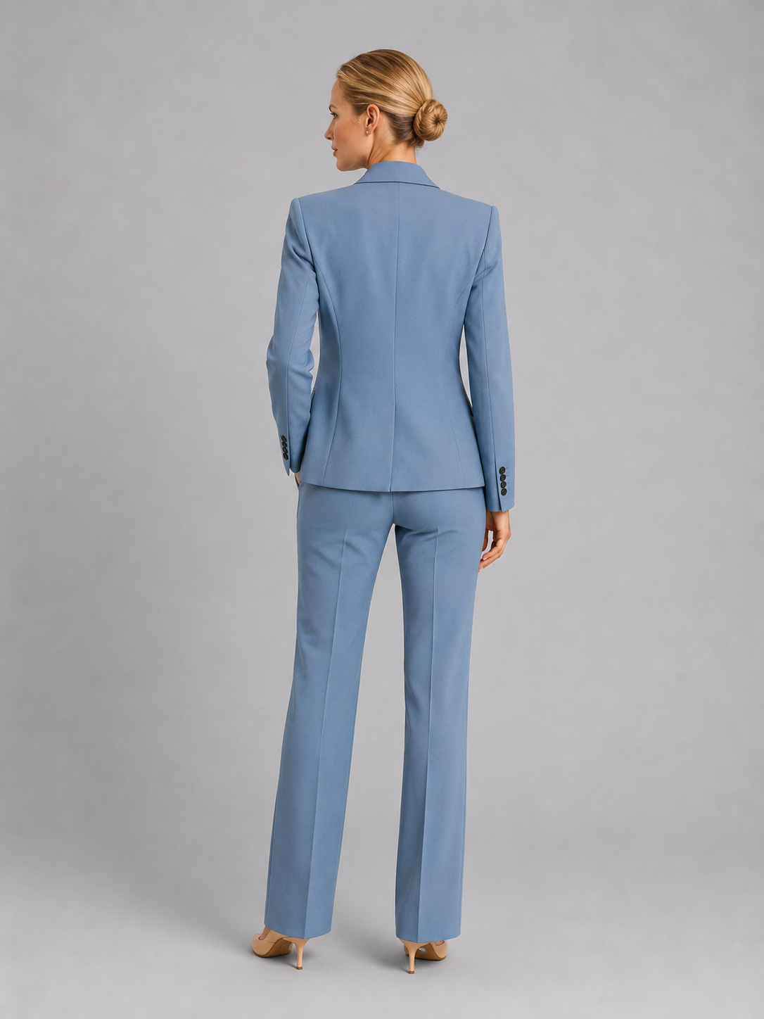 Tailored Structured Blazer High-Waist Trouser Suit Set Two-Piece Blue
