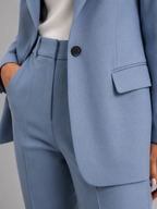Tailored Structured Blazer High-Waist Trouser Suit Set Two-Piece Blue