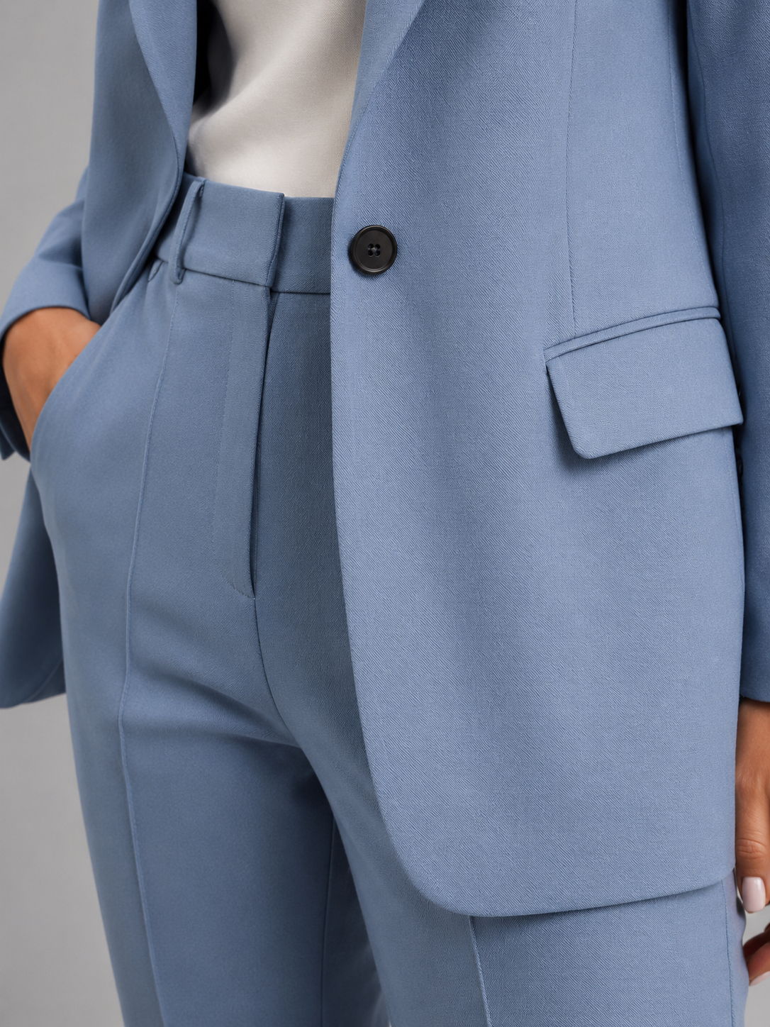Tailored Structured Blazer High-Waist Trouser Suit Set Two-Piece Blue