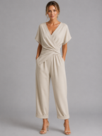 Wrap Front Co-Ord Set Relaxed Summer Fit Cropped Trouser Detail Apricot