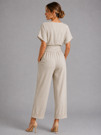 Wrap Front Co-Ord Set Relaxed Summer Fit Cropped Trouser Detail Apricot