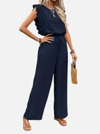 Women's Relaxed Sleeveless Top Wide-Leg Trouser Set Two-Piece Beige
