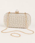Althea Pearl Clutch Bag Kiss Lock Closure Detachable Chain Strap Beige