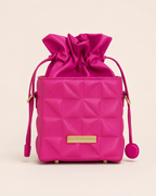 Anselma Quilted Crossbody Bag Drawstring Top Compact Bucket Shape Pink