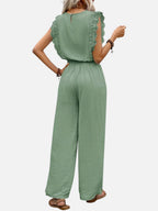 Women's Relaxed Sleeveless Top Wide-Leg Trouser Set Two-Piece Beige