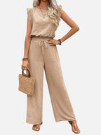 Women's Relaxed Sleeveless Top Wide-Leg Trouser Set Two-Piece Beige