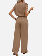 Women's Relaxed Sleeveless Top Wide-Leg Trouser Set Two-Piece Beige