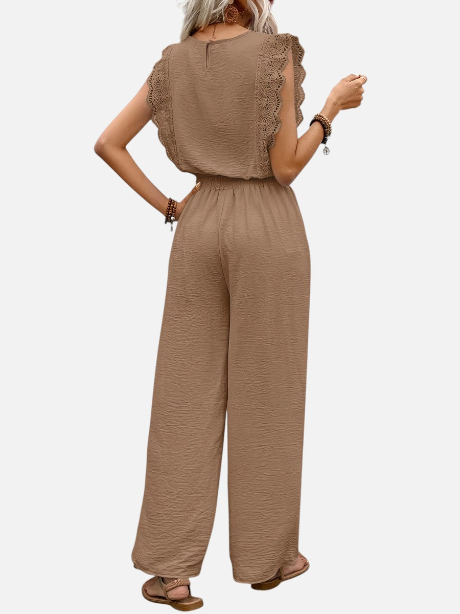 Women's Relaxed Sleeveless Top Wide-Leg Trouser Set Two-Piece Beige