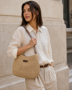 Calyra Woven Shoulder Bag Slouchy Shape Adjustable Strap Beige