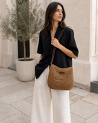 Calyra Woven Shoulder Bag Slouchy Shape Adjustable Strap Beige