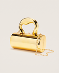 Catriona Metallic Clutch Bag Sculpted Handle Cylindrical Shape Gold