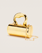 Catriona Metallic Clutch Bag Sculpted Handle Cylindrical Shape Gold