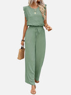 Women's Relaxed Sleeveless Top Wide-Leg Trouser Set Two-Piece Beige