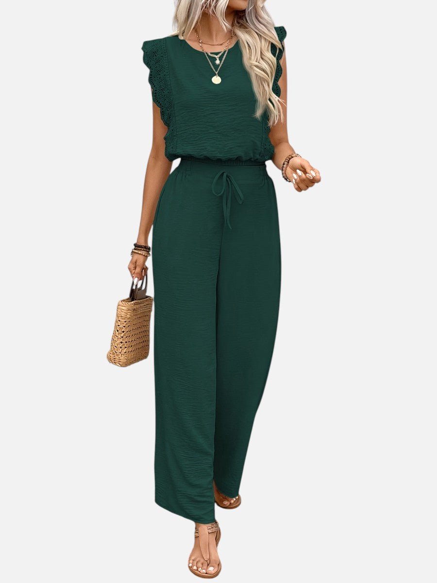 Women's Relaxed Sleeveless Top Wide-Leg Trouser Set Two-Piece Beige