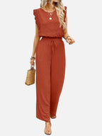 Women's Relaxed Sleeveless Top Wide-Leg Trouser Set Two-Piece Beige