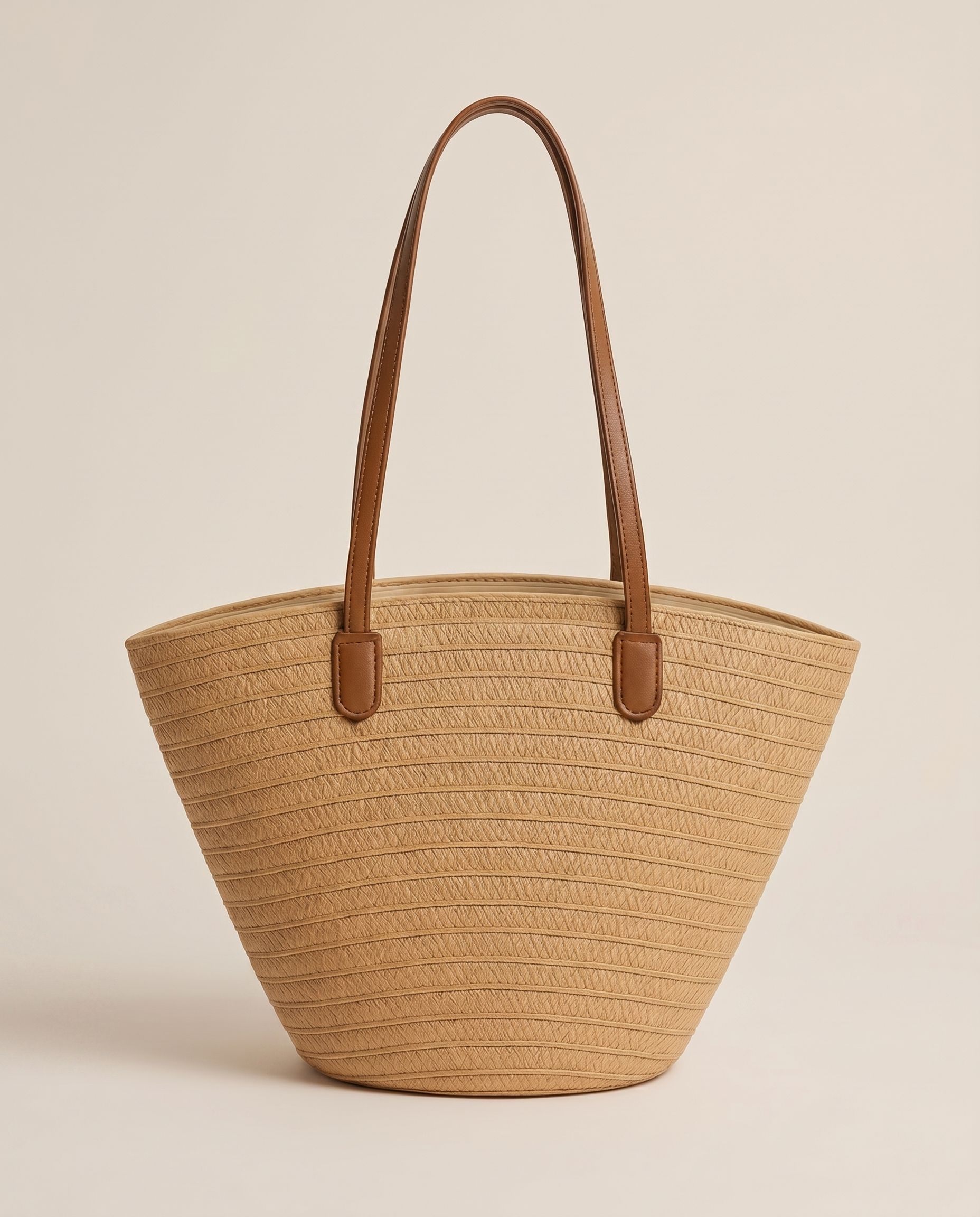 Fiora Woven Tote Bag Structured Shape Long Shoulder Handles Cream