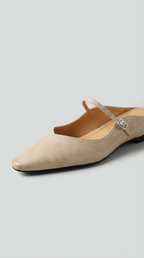 Women's Leather Mules Pointed Toe Slip-On Flat