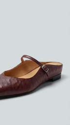 Women's Leather Mules Pointed Toe Slip-On Flat