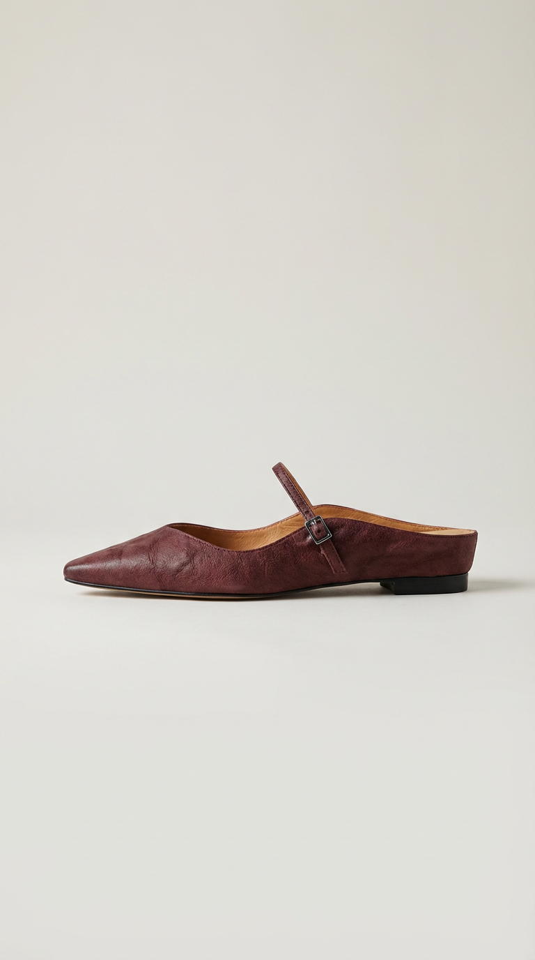 Women's Leather Mules Pointed Toe Slip-On Flat