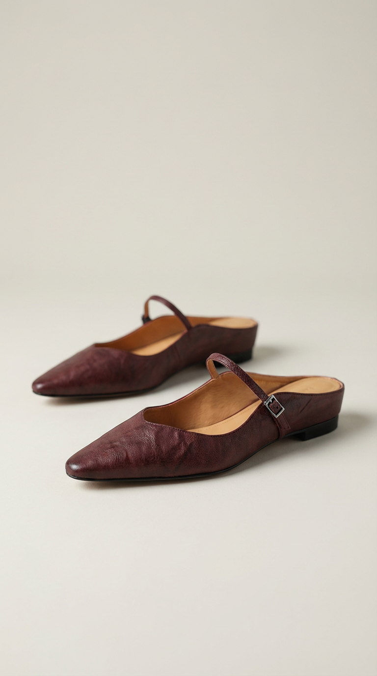 Women's Leather Mules Pointed Toe Slip-On Flat