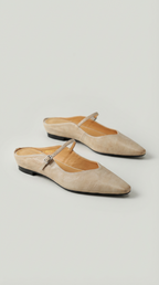 Women's Leather Mules Pointed Toe Slip-On Flat