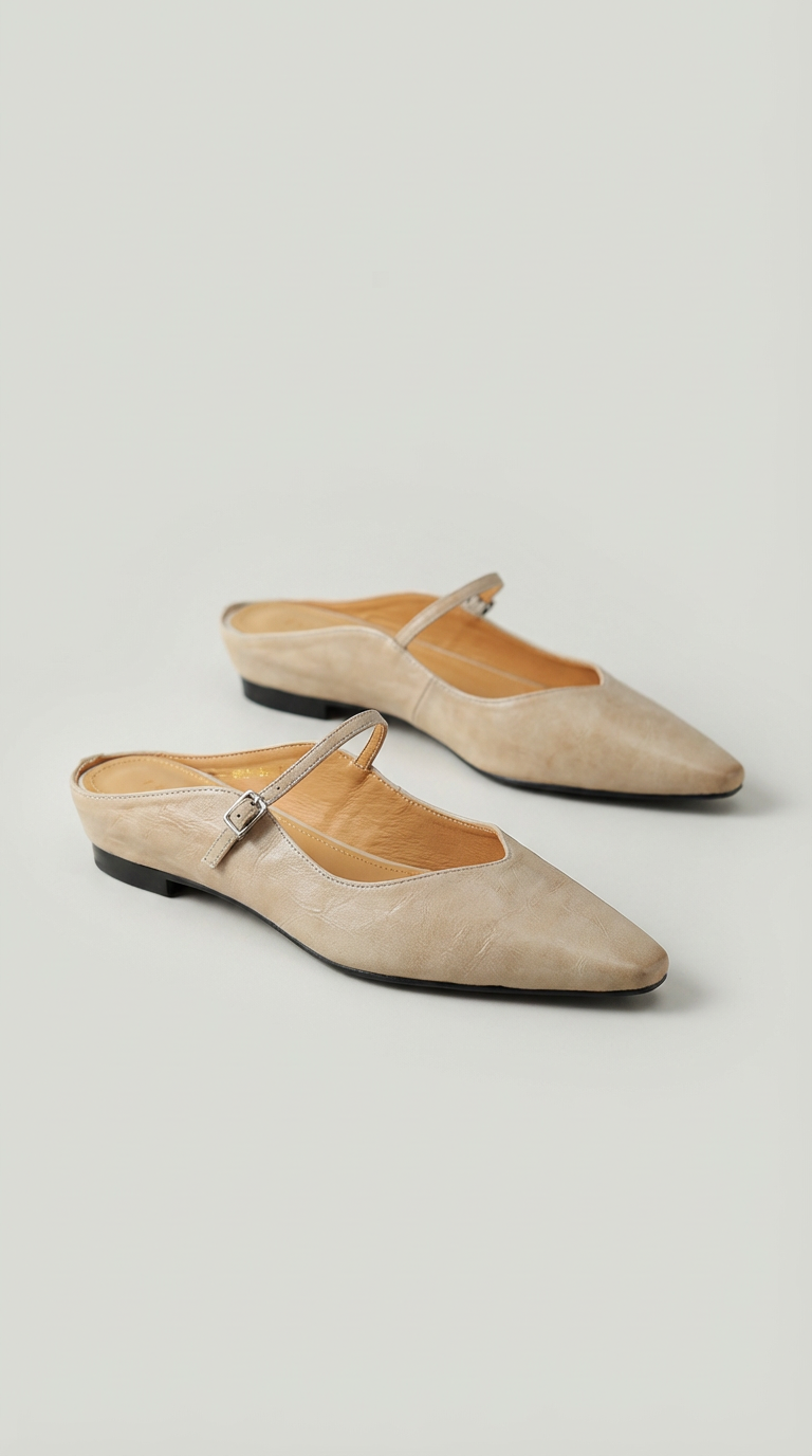 Women's Leather Mules Pointed Toe Slip-On Flat