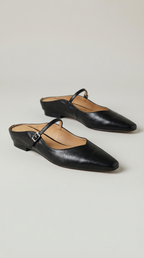 Women's Leather Mules Pointed Toe Slip-On Flat