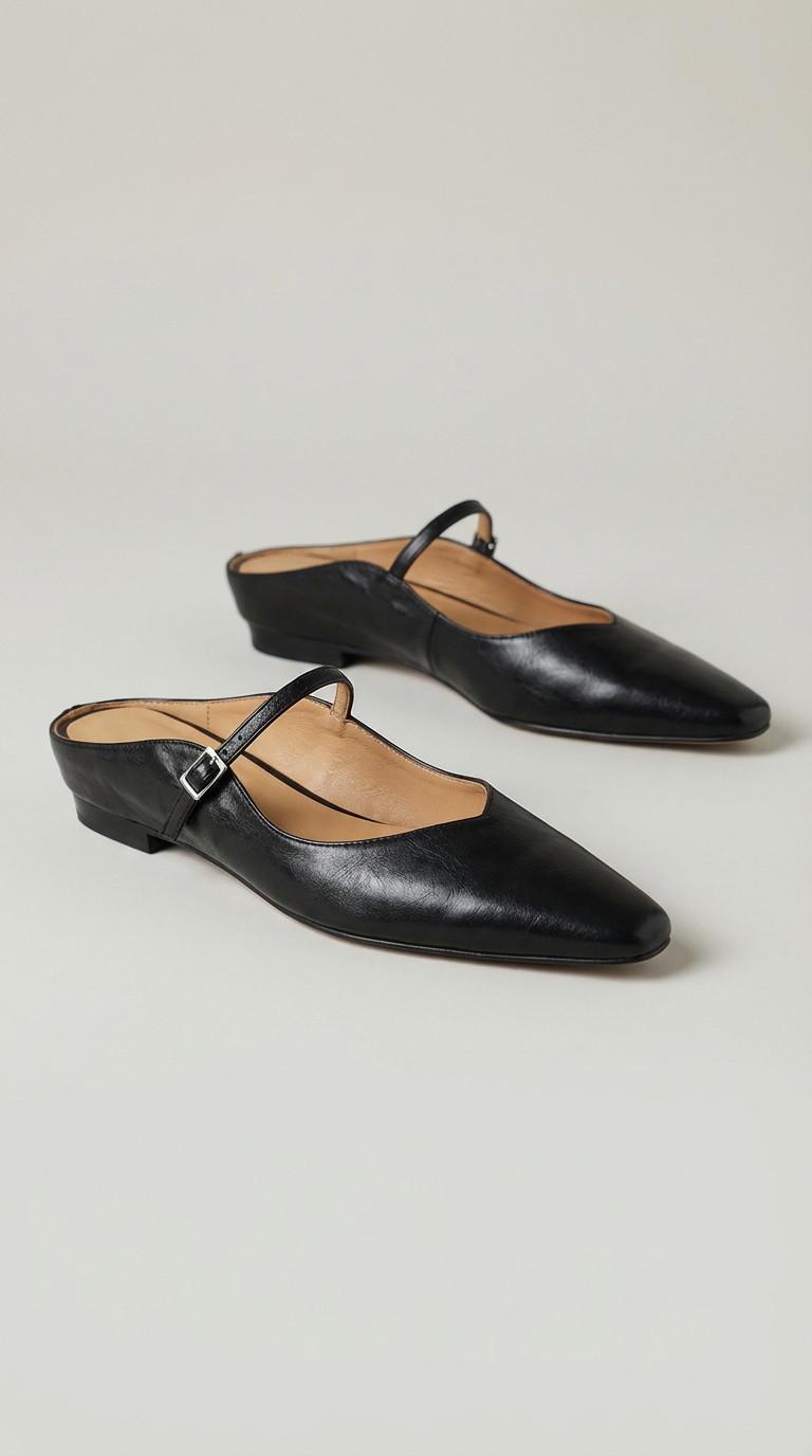 Women's Leather Mules Pointed Toe Slip-On Flat