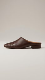Women's Woven Leather Mules Square Toe Slip-On