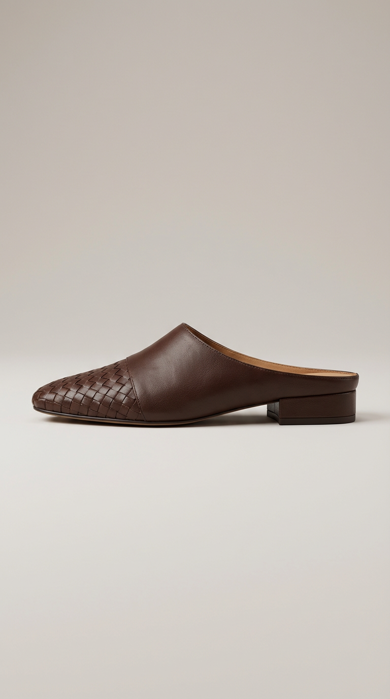 Women's Woven Leather Mules Square Toe Slip-On