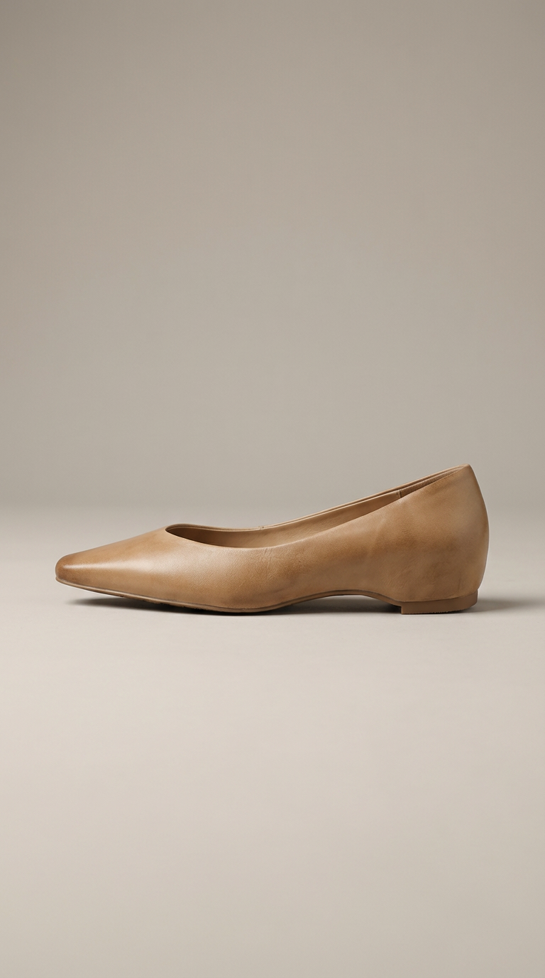 Women's Leather Flats Almond Toe Hidden Wedge Slip-On