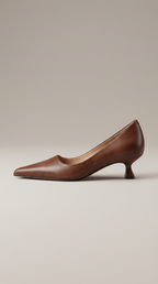 Women's Leather Kitten Heels Pointed Toe Slip-On