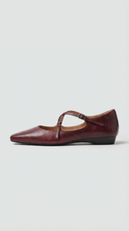 Women's Leather Ballet Flats Almond Toe Cross-Strap Wedge