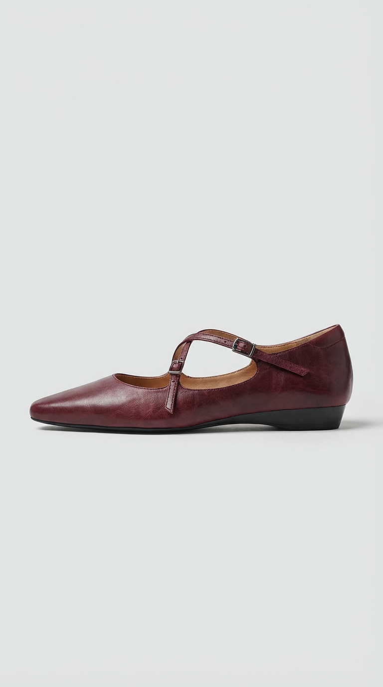 Women's Leather Ballet Flats Almond Toe Cross-Strap Wedge