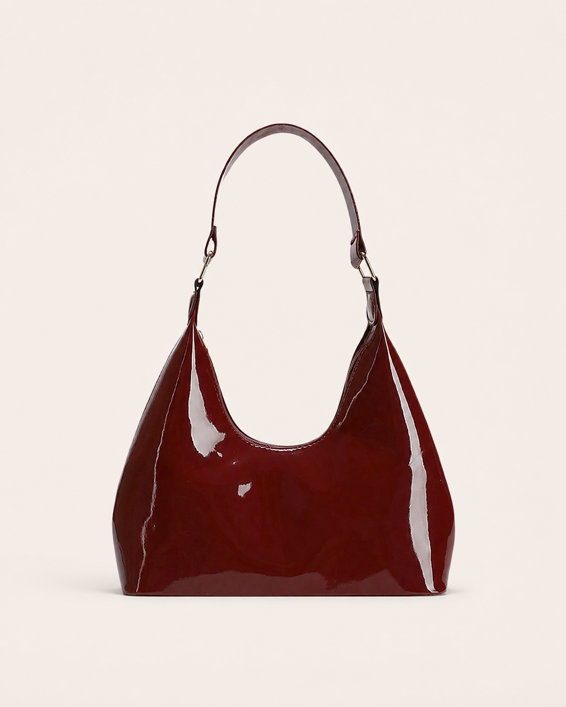 Ida Patent Shoulder Bag Curved Shape Glossy Finish Compact Design Chocolate