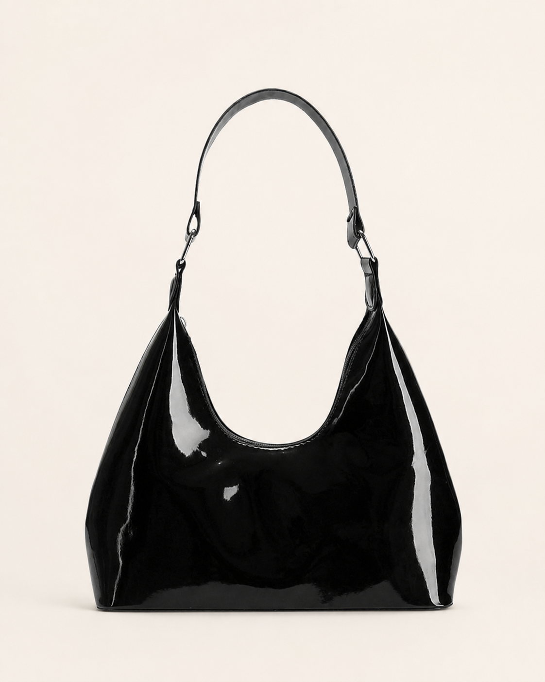 Ida Patent Shoulder Bag Curved Shape Glossy Finish Compact Design Chocolate