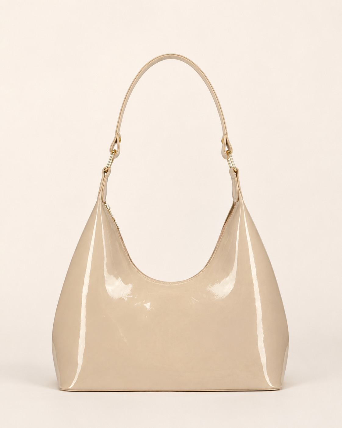 Ida Patent Shoulder Bag Curved Shape Glossy Finish Compact Design Chocolate