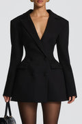 Osanne Double Breasted Blazer Mini Dress Long Sleeve Adjustable Strap Black
