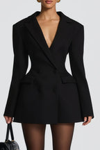 Osanne Double Breasted Blazer Mini Dress Long Sleeve Adjustable Strap Black
