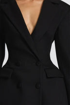 Osanne Double Breasted Blazer Mini Dress Long Sleeve Adjustable Strap Black