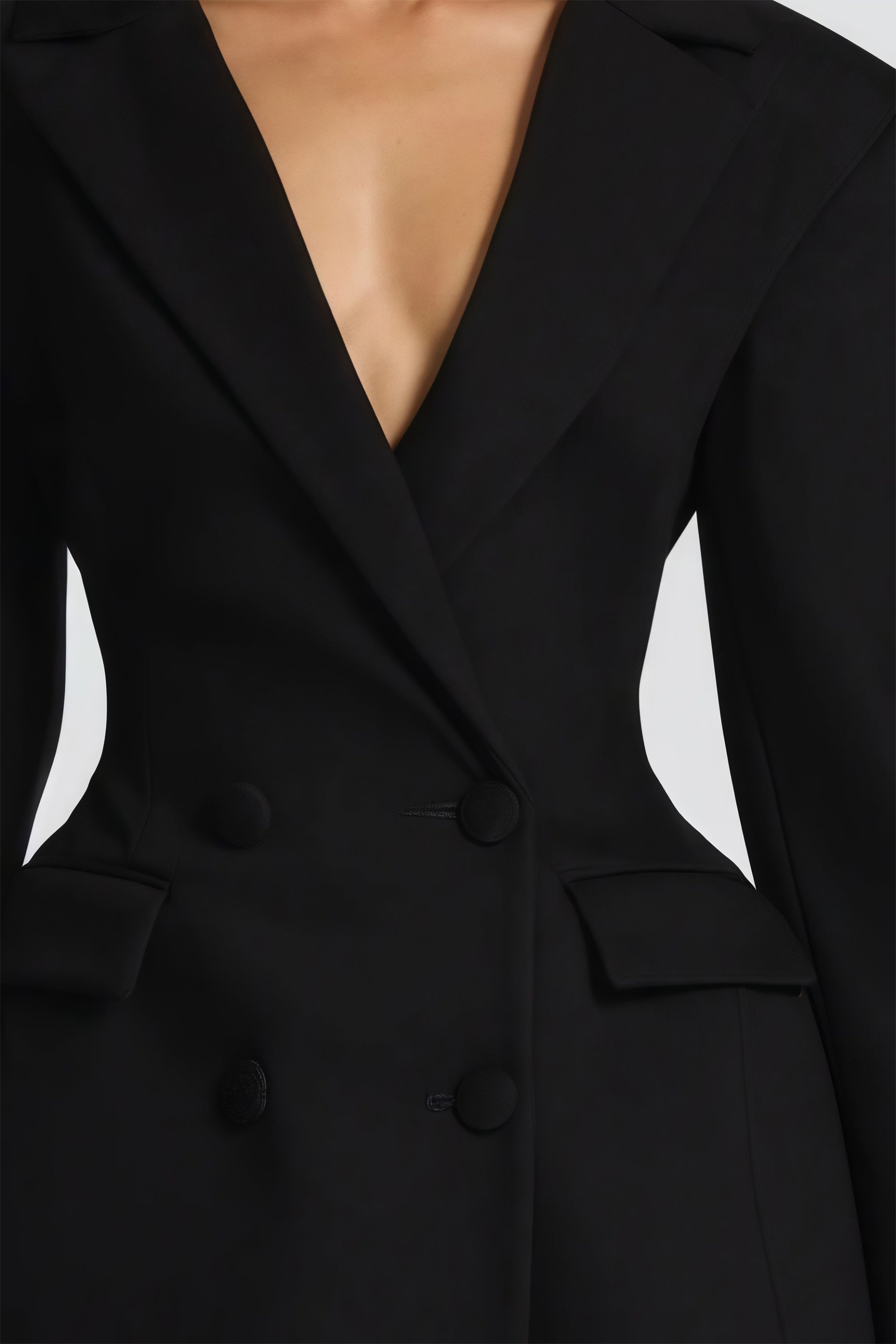 Osanne Double Breasted Blazer Mini Dress Long Sleeve Adjustable Strap Black