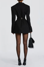 Osanne Double Breasted Blazer Mini Dress Long Sleeve Adjustable Strap Black