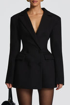Osanne Double Breasted Blazer Mini Dress Long Sleeve Adjustable Strap Black