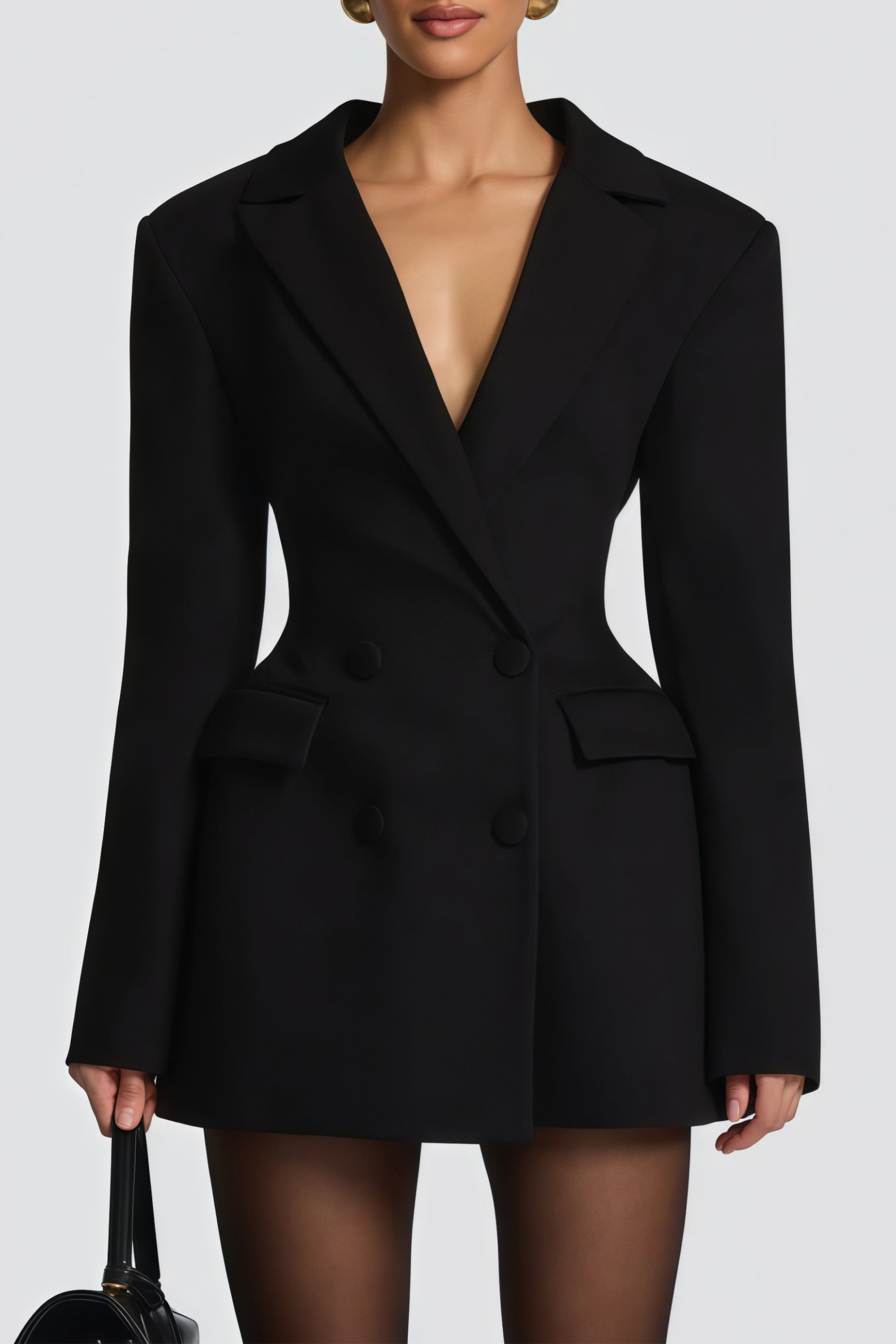 Osanne Double Breasted Blazer Mini Dress Long Sleeve Adjustable Strap Black