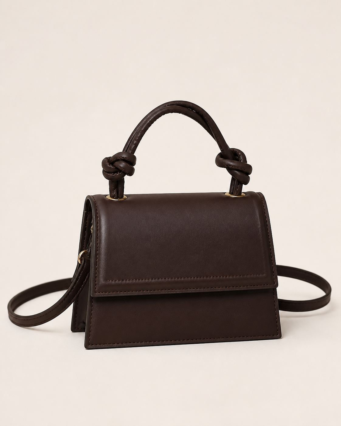 Junia Crossbody Bag Knotted Top Handle Flap Detail Coffee