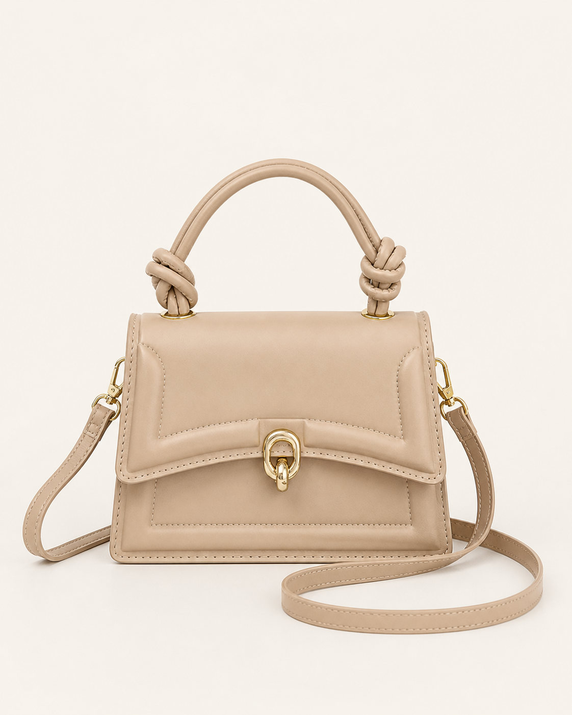 Junia Crossbody Bag Knotted Top Handle Flap Detail Coffee