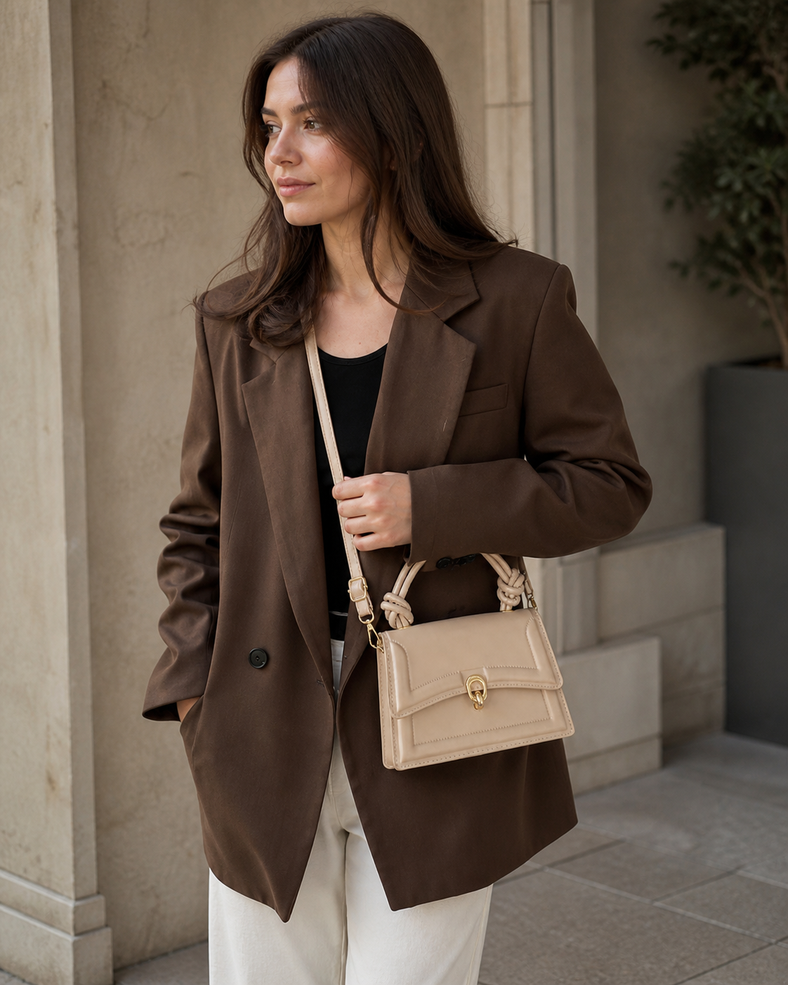 Junia Crossbody Bag Knotted Top Handle Flap Detail Coffee