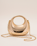Keira Metallic Crossbody Bag Crescent Shape Circular Handle Chain Strap Gold