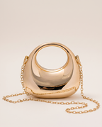 Keira Metallic Crossbody Bag Crescent Shape Circular Handle Chain Strap Gold