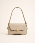 Lunara Shoulder Bag Curved Base Shape Gold Clasp Detail Khaki